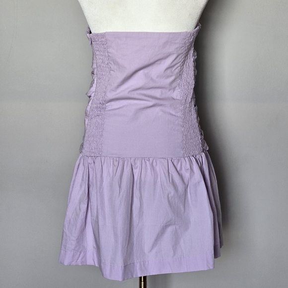 S/W/F Drop Waist Ruched Sleeveless Strapless Torso Lavender Mini Dress - Picture 9 of 9